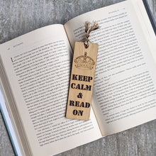 Load image into Gallery viewer, Keep calm and read premium wooden engraved bookmark, Reader's collection