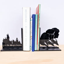 Load image into Gallery viewer, Harry Potter inspired Hogwarts and the Golden Trio laser cut bookends set | Book holder, Fantasy collection