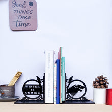 Load image into Gallery viewer, Game of Thrones inspired Winter is Coming and Stark house sigil laser cut bookends set | Book holder, Fantasy collection
