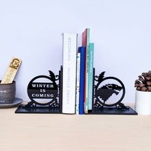 Load image into Gallery viewer, Game of Thrones inspired Winter is Coming and Stark house sigil laser cut bookends set | Book holder, Fantasy collection
