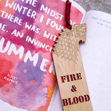 Load image into Gallery viewer, Game of Thrones theme Fire & Blood premium wooden engraved bookmark, Fantasy collection