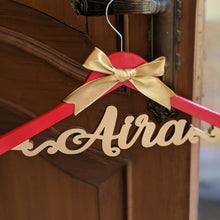 Load image into Gallery viewer, Personalized and customized hanger for wedding photoshoot with outfits for bride and groom | One hanger with single line text