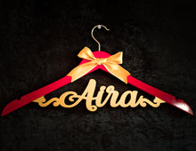 Load image into Gallery viewer, Personalized and customized hanger for wedding photoshoot with outfits for bride and groom | One hanger with single line text