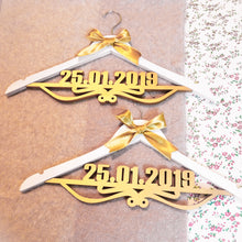 Load image into Gallery viewer, Personalized and customized hanger for wedding photoshoot with outfits for couple