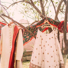 Load image into Gallery viewer, Personalized and customized hanger for wedding photoshoot with outfits for couple