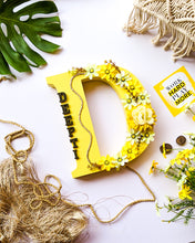 Load image into Gallery viewer, Wooden designer monogrammed initials decorated with flowers | Yellow