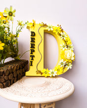Load image into Gallery viewer, Wooden designer monogrammed initials decorated with flowers | Yellow