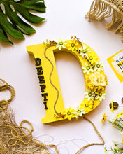 Load image into Gallery viewer, Wooden designer monogrammed initials decorated with flowers | Yellow
