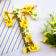 Load image into Gallery viewer, Wooden designer monogrammed initials decorated with flowers | Yellow