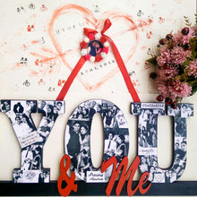 Load image into Gallery viewer, Decorative wooden 'You & me' wall hanging for couples with photos