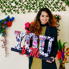 Load image into Gallery viewer, Decorative wooden 'You & me' wall hanging for couples with photos
