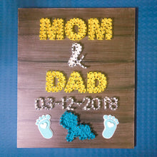 Load image into Gallery viewer, New born baby themed string art on wooden panel