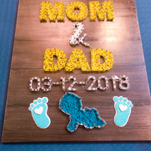 Load image into Gallery viewer, New born baby themed string art on wooden panel