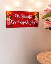 Load image into Gallery viewer, Couple and family wooden name plate with flowers