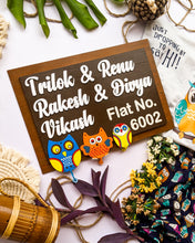 Load image into Gallery viewer, Couple and family wooden name plate with owls