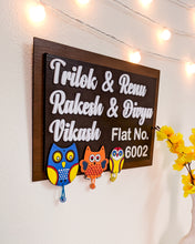 Load image into Gallery viewer, Couple and family wooden name plate with owls