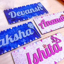Load image into Gallery viewer, Customized kids designer handpainted wooden name plate