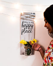 Load image into Gallery viewer, 'Happy place' wooden wall décor with mason jar