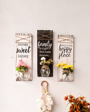 Load image into Gallery viewer, 'Home and family' wooden wall décor set with mason jars | Set of three