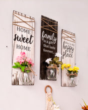 Load image into Gallery viewer, 'Home and family' wooden wall décor set with mason jars | Set of three