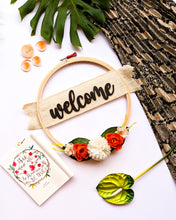 Load image into Gallery viewer, Welcome hoop floral hanging