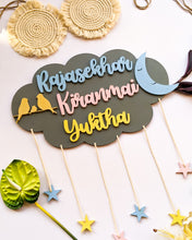 Load image into Gallery viewer, Cloud, moon and stars wooden wall hanging | Kids décor- Grey