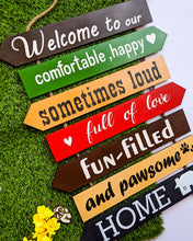 Load image into Gallery viewer, Welcome to our house handpainted wooden seven pallet board, Pawsome for dog lovers