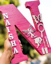 Load image into Gallery viewer, Wooden designer monogrammed initials decorated with embellishments | Pink