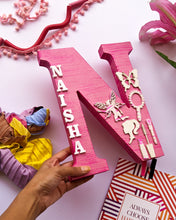 Load image into Gallery viewer, Wooden designer monogrammed initials decorated with embellishments | Pink