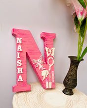Load image into Gallery viewer, Wooden designer monogrammed initials decorated with embellishments | Pink
