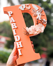 Load image into Gallery viewer, Wooden designer monogrammed initials decorated with embellishments | Peach
