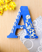 Load image into Gallery viewer, Wooden designer monogrammed initials decorated with embellishments | Blue
