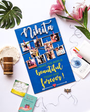 Load image into Gallery viewer, Blue wooden board with photos and string art