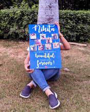 Load image into Gallery viewer, Blue wooden board with photos and string art