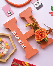 Load image into Gallery viewer, Wooden designer monogrammed initials decorated with flowers | Peach