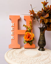 Load image into Gallery viewer, Wooden designer monogrammed initials decorated with flowers | Peach