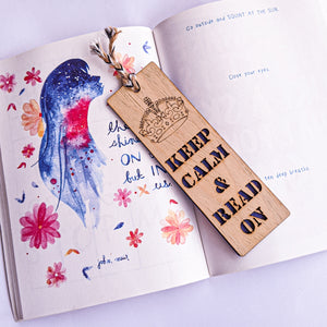 Keep calm and read premium wooden engraved bookmark, Reader's collection